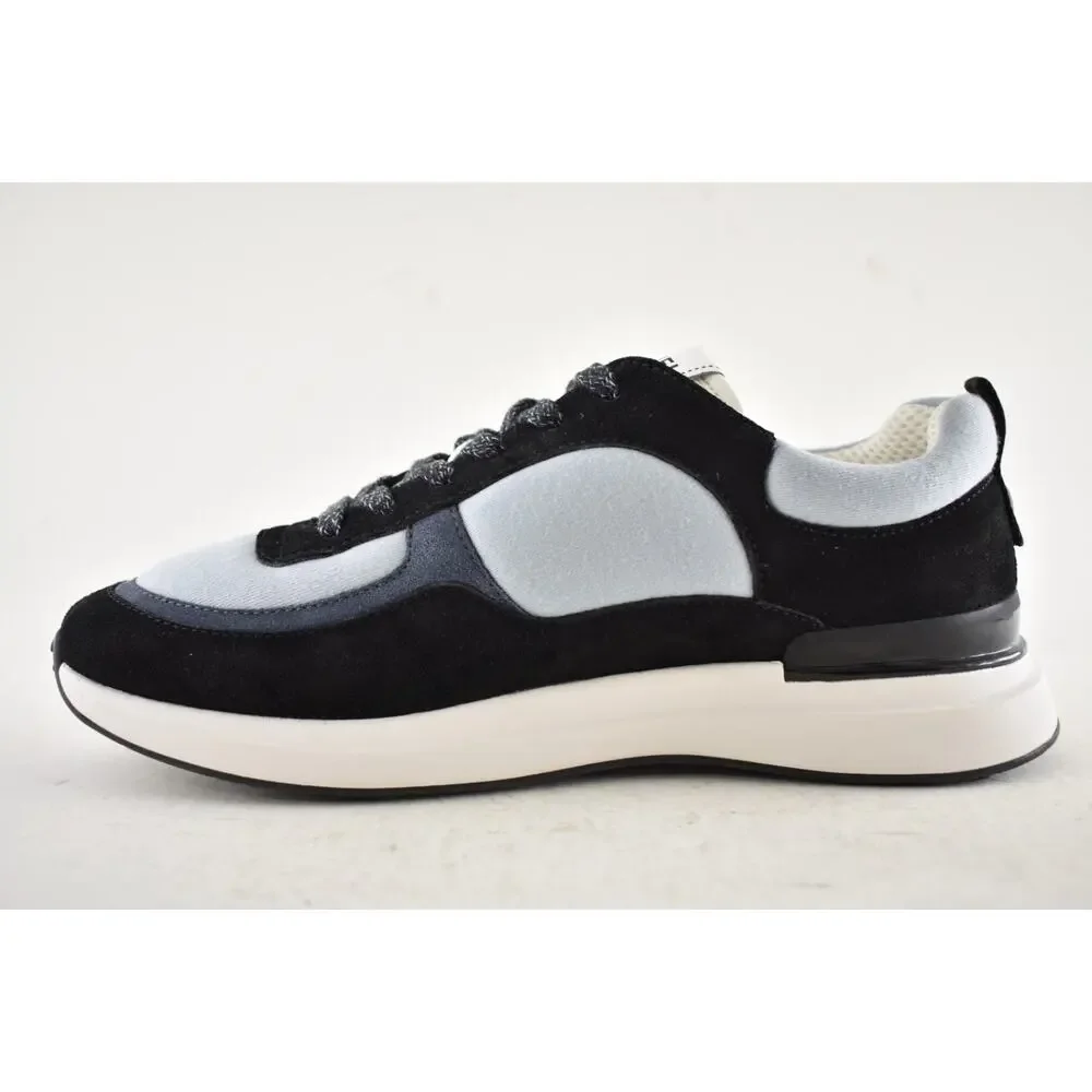 Chanel 22B Black Blue White CC Logo Suede Lace Up Flat Runner Trainer Sneaker 40